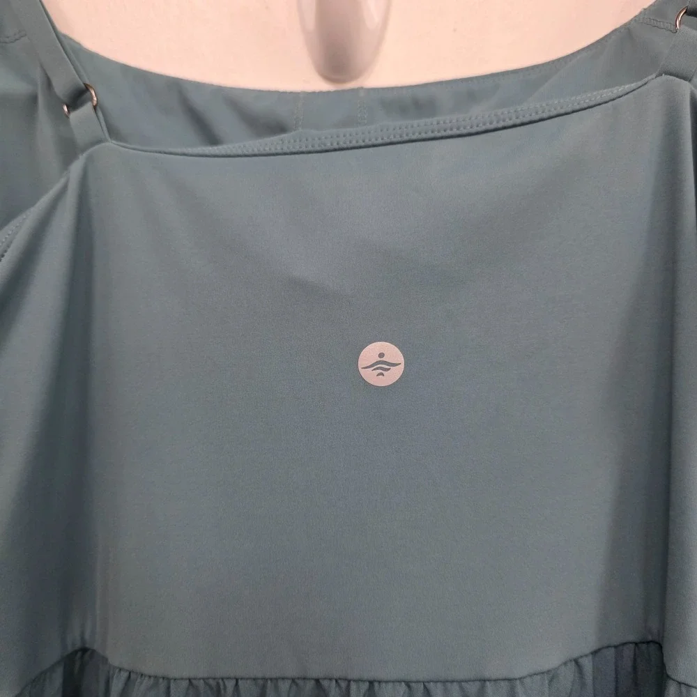 Halara Breezeful Dress Size XL Built in Bra Hi Low Crossover Midi Stretch Blue